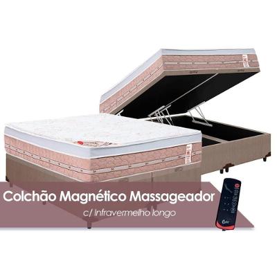 Cama Box Baú Queen: Colchão Molas Pocket Ensacadas Castor Vibro Massagem Magnético Premium + Base CRC Courano Clean(158x198)