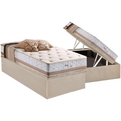 Cama Box Baú Solteiro: Colchão Molas Herval Maxspring Spain + Base Crc Suede Clean(88x188)
