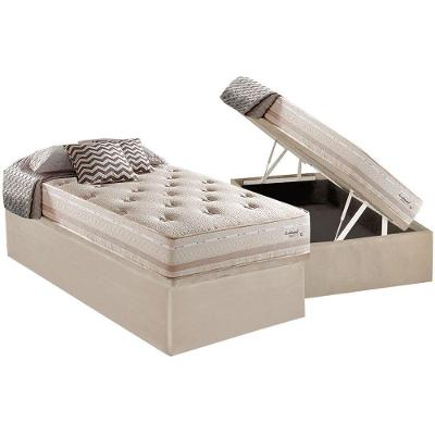 Cama Box Baú Solteiro: Colchão Molas Herval Maxspring Scotland + Base CRC Suede Clean(88x188)