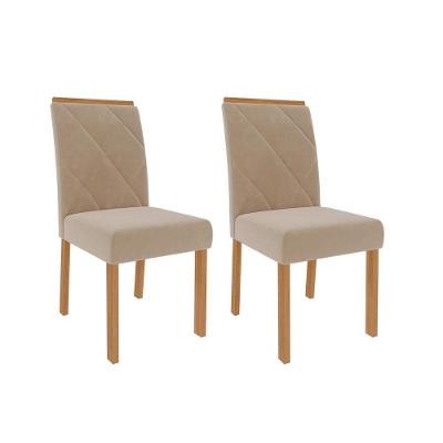 Kit 2 Cadeiras Sala Jantar Fernanda Madeira  2 Un Madeira/Off White Suede/Nude - Cimol