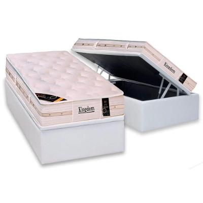 Cama Box Baú Solteiro: Colchão Molas Castor Pocket Kingdom Aloe Vera + Base CRC Courano White(88x188)