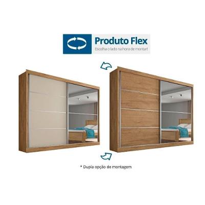 Guarda Roupa Casal 2 Portas de Correr e 4 Gavetas c/ 1 Espelho Verona Plus Amêndoa/Off White - Europa