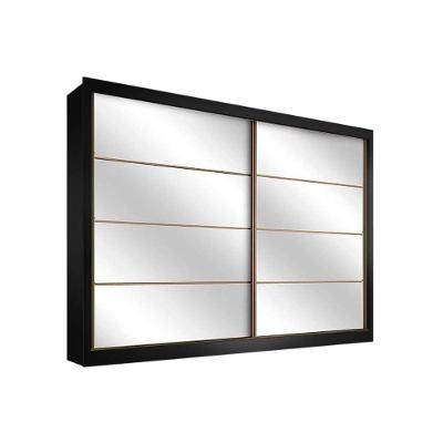 Guarda Roupa Casal 2 Portas de Correr e 6 Gavetas c/ Espelho Sevilha Preto/Branco Acetinado - Europa