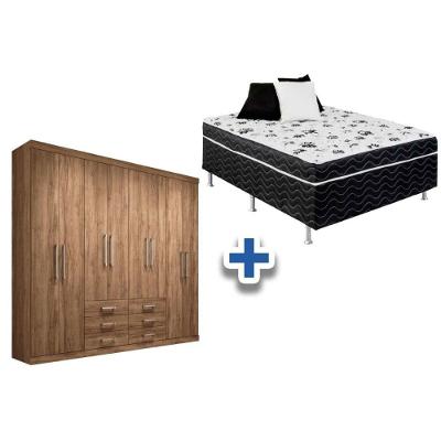 Cama Box Conjugada Casal Union Ortobom + Guarda Roupa Master 8.6 Atacama
