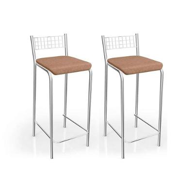 Kit 2 Banqueta de Cozinha Gênova 1B705CR 2 Un Cromado/Linho Capuccino - Kappesberg
