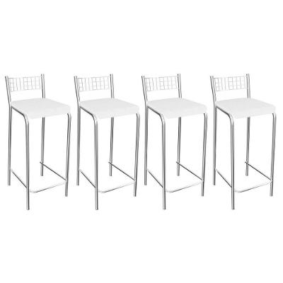 Kit 4 Banquetas Sala Jantar Gênova 1B705CR 4 Un Cromado/Courano Branco - Kappesberg