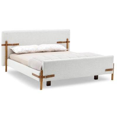 Cama De Casal Mh-6017 Herval Estofado Casal Colchão 158 Cm Madeira Maciça Off White Detalhe Marrom B