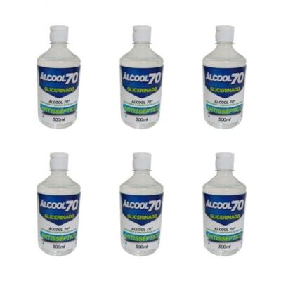 6 álcool 70 Glicerinado Antisséptico 500ml Com Dosador Tnt