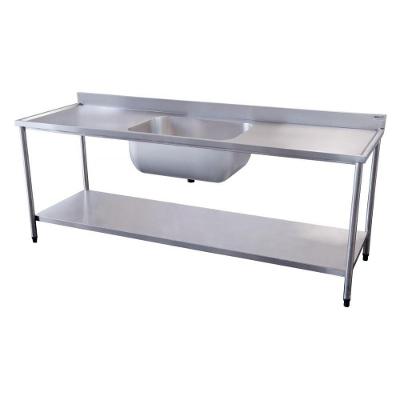 Mesa com Cuba e Prateleira Lisa Atual Inox em Aço Inox 304 MC-PL 1,5 Metro