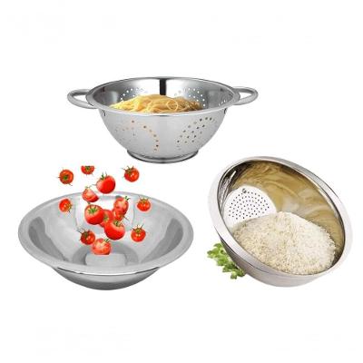 Kit Inox 3pçs Escorredor De Macarrão Arroz Saladeira 24Cm