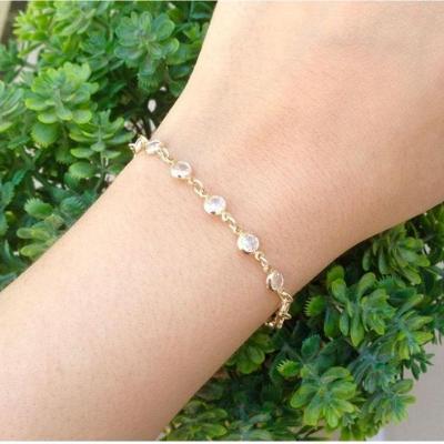 Pulseira Ponto De Luz Pedrinhas Cristais Banho De Ouro F. 8.4