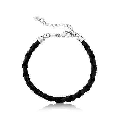 Pulseira De Couro Preto Trançado Tamanho 15 A 16Cm