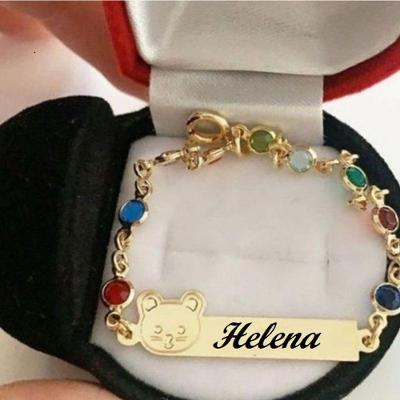 Pulseira Chapinha Infantil Pedrinhas Coloridas Banhado A Ouro