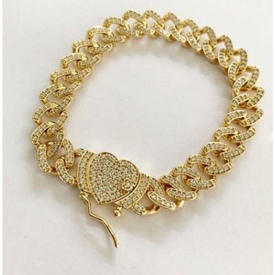 Pulseira Elos Cravejados Coração Em Banho De Ouro