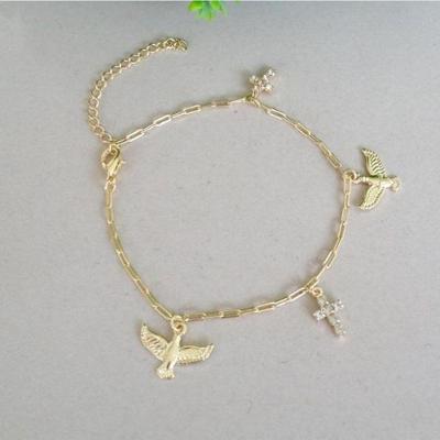 Pulseira Cruz+ Espirito Santo Banhada A Ouro