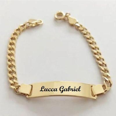 Pulseira Infantil Chapinha Groumet Em Banho De Ouro