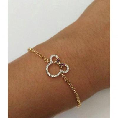Pulseira Minnie Cravejado Com Zircônias Em Banho De Ouro