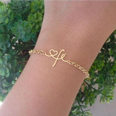 Pulseira Coração + Fé Banhado A Ouro