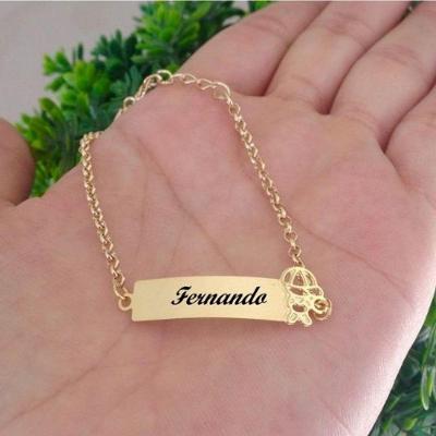 Pulseira Chapinha Elo Português Infantil Menino Vazado Banhado A Ouro
