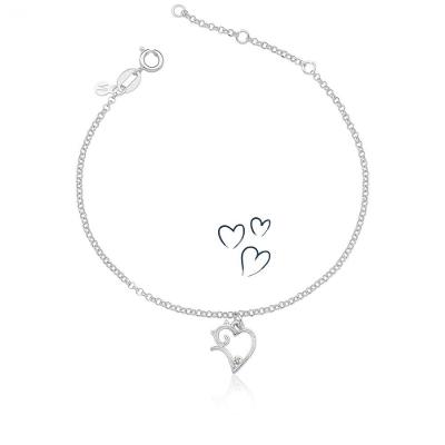 Pulseira Heart Cat Revestida Em Prata