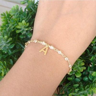 Pulseira Ponto De Luz Letra Inicial Banho De Ouro Personalizada