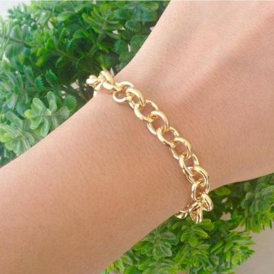 Pulseira Portuguesa Elos Maiores Banho De Ouro Mulher