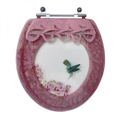 Assento Sanitário Poliéster Rosa Decorada Beija Flor
