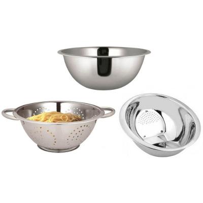 Kit Inox 3 Peças Escorredor De Macarrão, De Arroz E Bowl