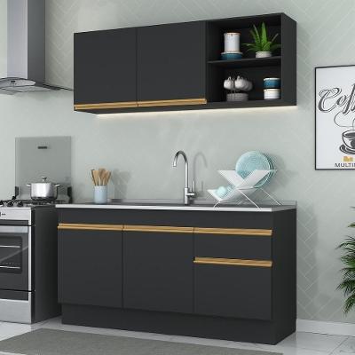 Cozinha Compacta Com Rodapé Com Armário E Balcão Preta