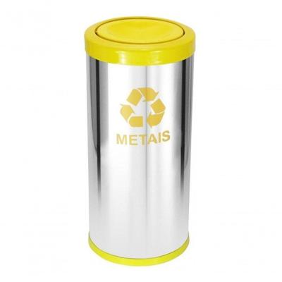 Lixeira Em Aço Inox Com Tampa Meia Esfera Plástica Amarelo