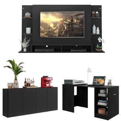 Conjunto Sala De Estar Painel Tv 60 Aparador e Mesa Dobrável