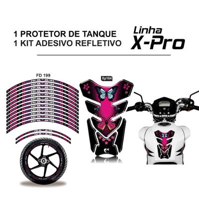 Combo Protetor Adesivo Tanque E Aro Moto Honda Yamaha Cb Cg Borboleta Pink Rosa E Preto