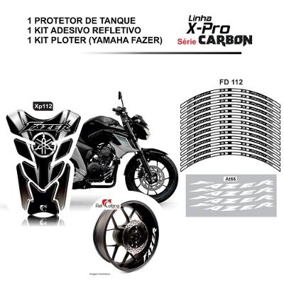 Combo Protetor Adesivo Tanque E Aro Moto Yamaha Fazer Prata/Preto Preto E Cinza