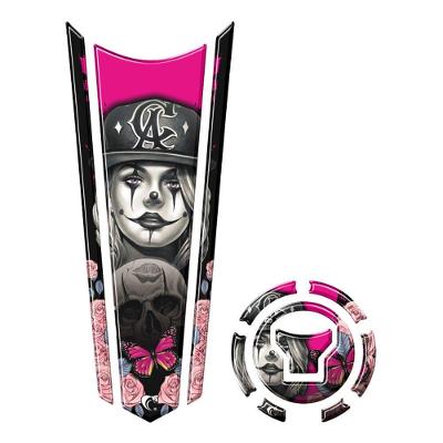 Adesivo Faixa Gravata Tanque E Bocal Moto Resinado Caveira Rosa