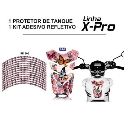 Combo Protetor Adesivo Tanque E Aro Moto Honda Yamaha Cb Cg Fazer Faminino Borboleta Rosa Rosa