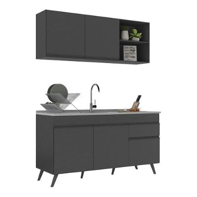Armário De Cozinha Compacta 150cm Veneza Multimóveis V2142 Preto Preto