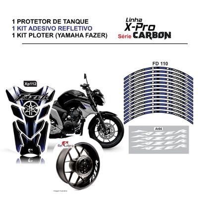 Combo Protetor Adesivo Tanque E Aro Moto Yamaha Fazer Azul/Preto Cinza Preto