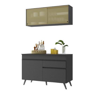 Armário De Cozinha Compacta 120cm Veneza Multimóveis V3688 Preto Preto
