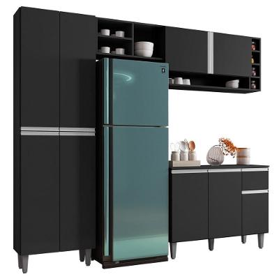 Cozinha Modulada 230cm Balcão E Armário Aéreo Preto Fosco