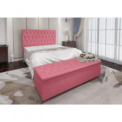 Kit Cabeceira Casal E Recamier Baú 1,95M Rosa