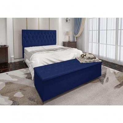 Kit Cabeceira Casal E Recamier Baú 1,95M Azul Marinho