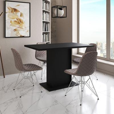 Mesa Jantar Londres Tampo Preto 120Cm 4 Cadeiras Ferro Branco Estofado Nude Médio
