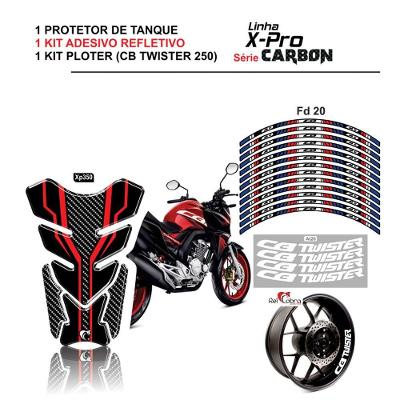 Combo Protetor Adesivo Tanque E Aro Moto Cb Twister Vermelha Honda Preto Vermelho
