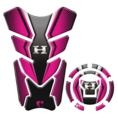 Kit Adesivo Resinado Protetor Tanque E Bocal Moto Honda Acima 2018 Rosa E Preto