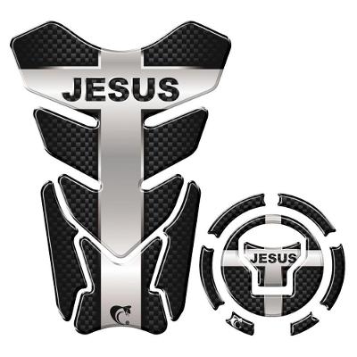 Kit Adesivo Resinado Protetor Tanque E Bocal Moto Honda Acima 2018 Jesus Preto Prata