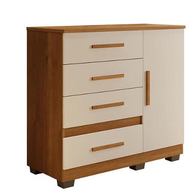 Comoda New Florença Quarto Com 4 Gavetas E 1 Porta Cinamomo/off White Cinamomo/off White