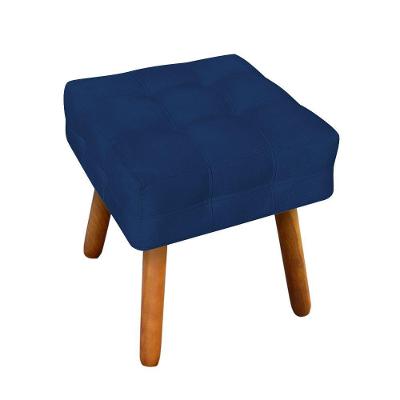 Puff Elisa Suede Azul Marinho Pés Palito Castanho