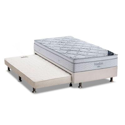 Cama Box c/Auxiliar Solteiro: Colchão Ortobom SuperPocket Freedom Visco + Base CRC Courano Branco(88x188)