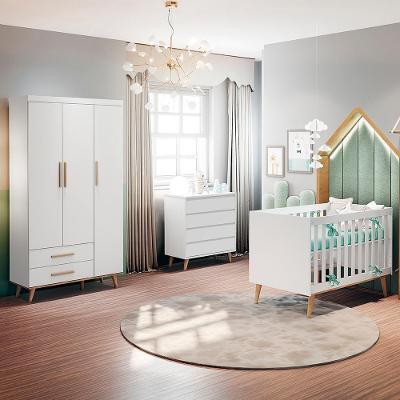 Quarto De Bebê Berço 3 Em 1 Guarda Roupa Cômoda Branco