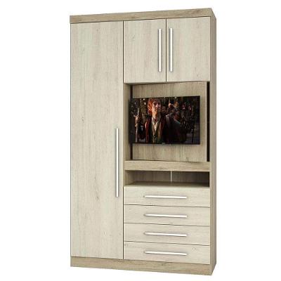 Guarda Roupa 3 Portas Com Painel Para Tv Avelã Rústico